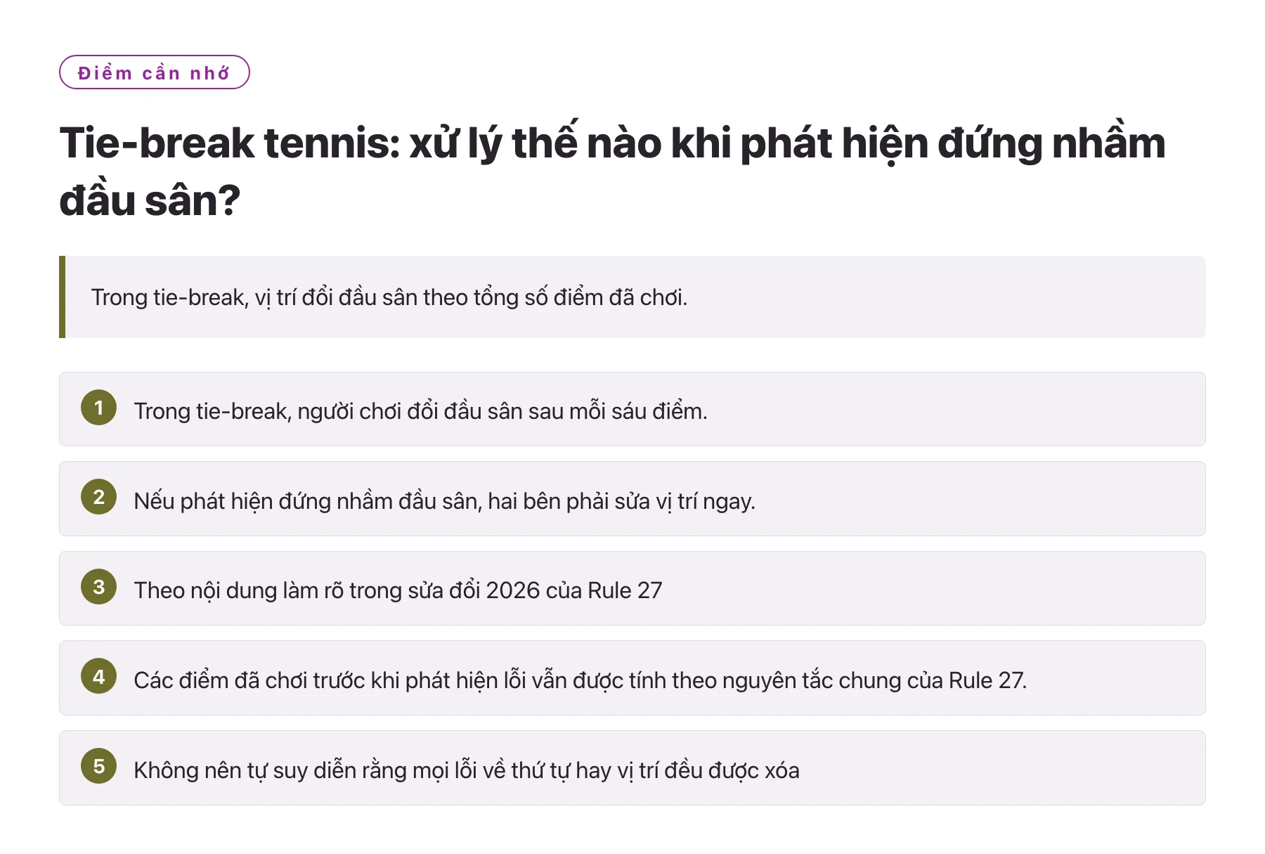 Tie-break tennis: xử lý thế nào khi phát hiện đứng nhầm đầu sân?——全文要点速览